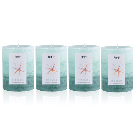 Pier 1 Sea Grass Layered 3x4 Set of 4 Pillar Candles