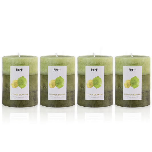 Pier 1 Citrus Cilantro 3x4 Layered Set of 4 Pillar Candles