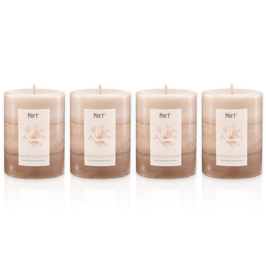 Pier 1 Magnolia Blooms 3X4 Layered Set of 4 Pillar Candles